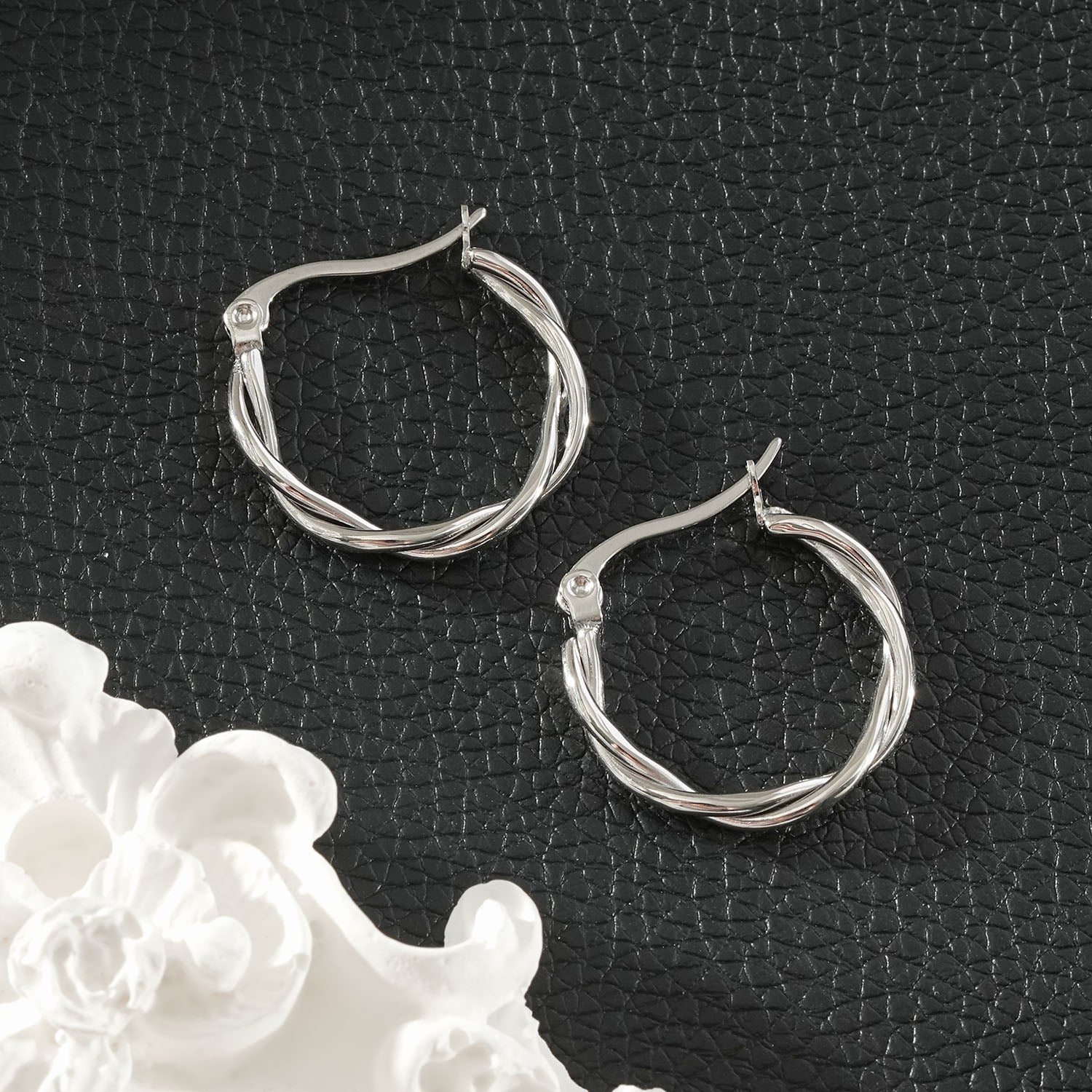 CARLOTA Silver (White Gold): Twisted Metal Strands Hoop Earrings