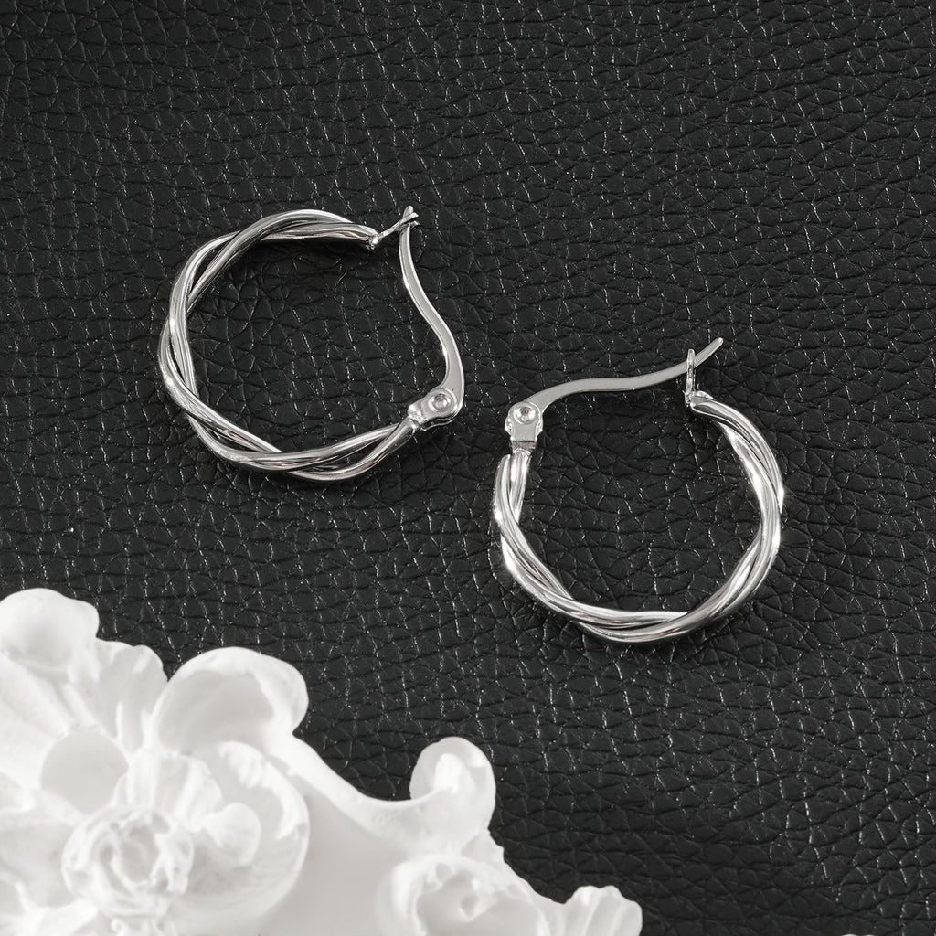 CARLOTA Silver (White Gold): Twisted Metal Strands Hoop Earrings
