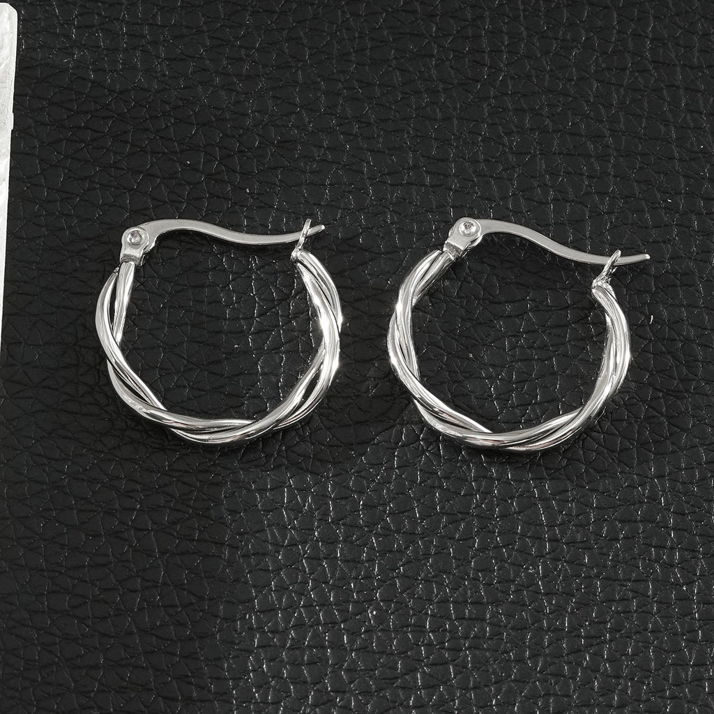 CARLOTA Silver (White Gold): Twisted Metal Strands Hoop Earrings